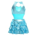 thumbnail image 5 of iixpin Kids Girls Tiered Ruffle Sequins Latin Salsa Samba Rumba Dance Costumes Sleeveless Metallic Dresses Light Blue 16, 5 of 6