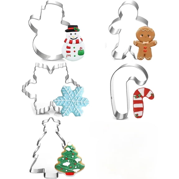 Large Christmas Cookie Cutters - 5 pieces 3.2'' Holiday Cookie Cutters Shape - Christmas Tree, Gingerbread Man, Snowflake, Snowman, Candy Shapes for Christmas Food Party Decorations