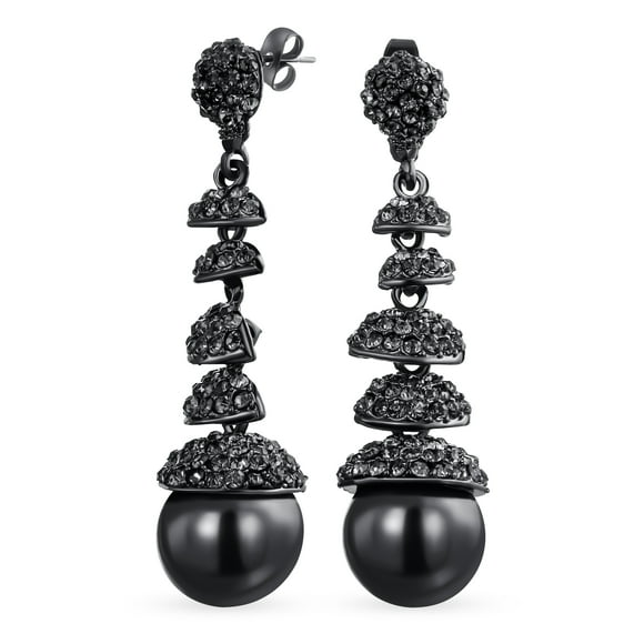 Crystal Disc Ball cocktail Formal Holiday Party Fashion Statement Black Crystal Linear Dangling Long Teardrop Chandelier Earrings for Women Wedding Prom Gunmetal Black Plated 2 Inch