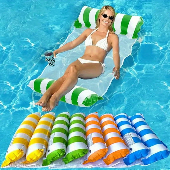 [Portable Beach Chair] Portable & Foldable Striped PVC Inflatable Beach Chair | Durable Pool Float Lounge for Adults, Party & Pool Accessory
