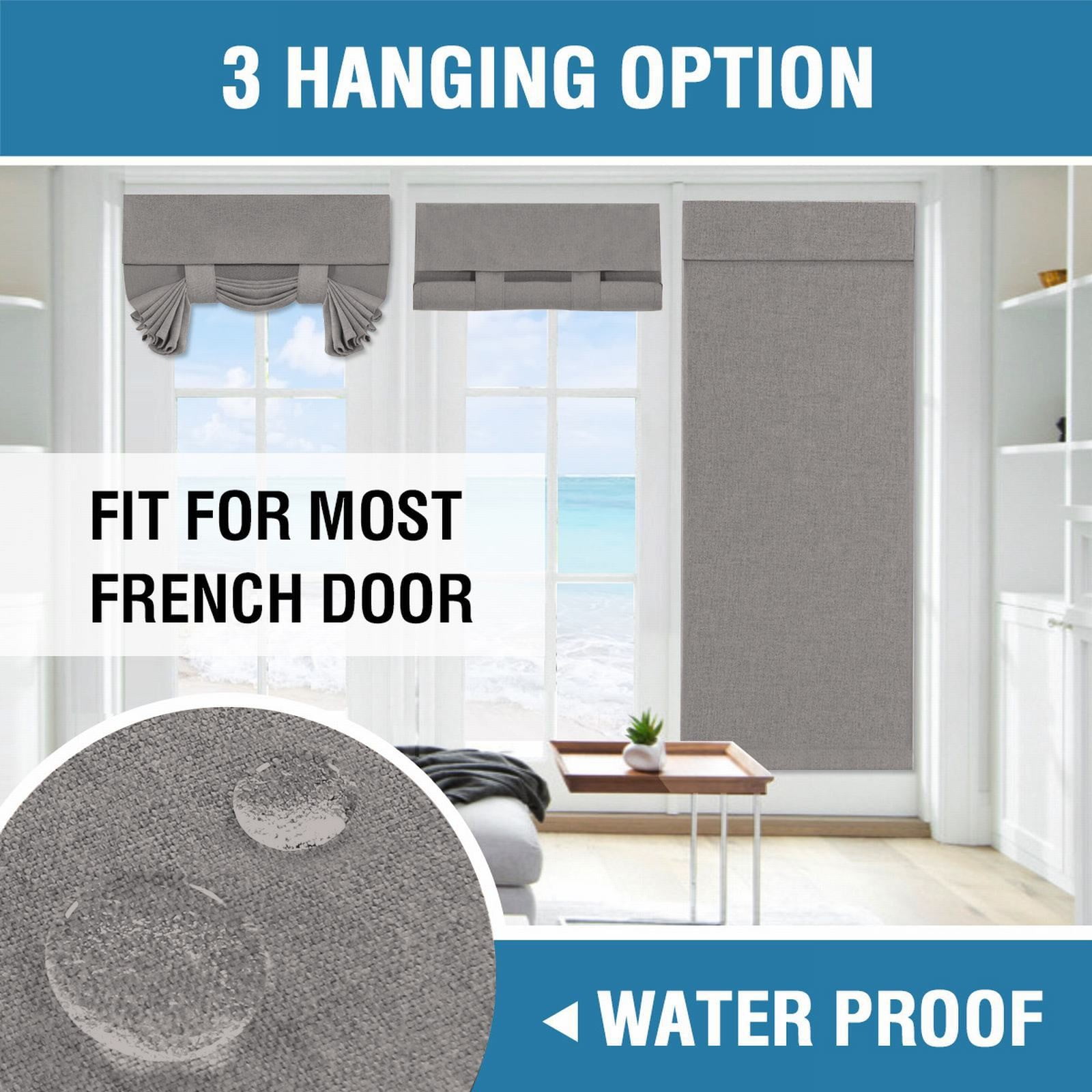 Adhesive Door Curtain Cozival Linen Textured French Door Curtains - Privacy & Room Darkening Tie-Up Blinds for Glass Doors & Kitchen Windows, Adhesive Installation, Privacy Window Blinds, B
