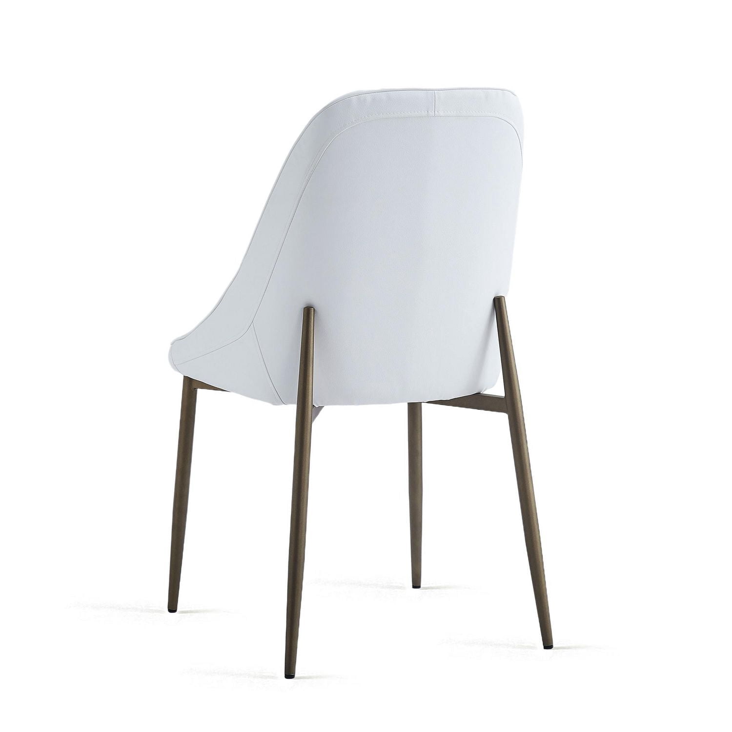Modern Faux Leather and Metal Dining Chair, Set of 2 - White and Aged Gold