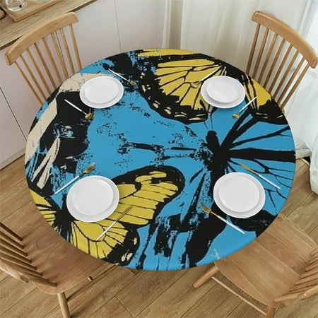 

Palnkart Butterflies Zebra Print Round Tablecloth Stain-Resistant Washable Indoor Outdoor Restaurant Wedding Party Waterproof Fabric 54 -58