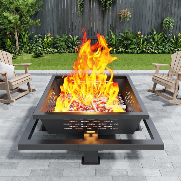Square Wood Burning Fire Pit 36 Inch Outdoor Fire Pit with Poker