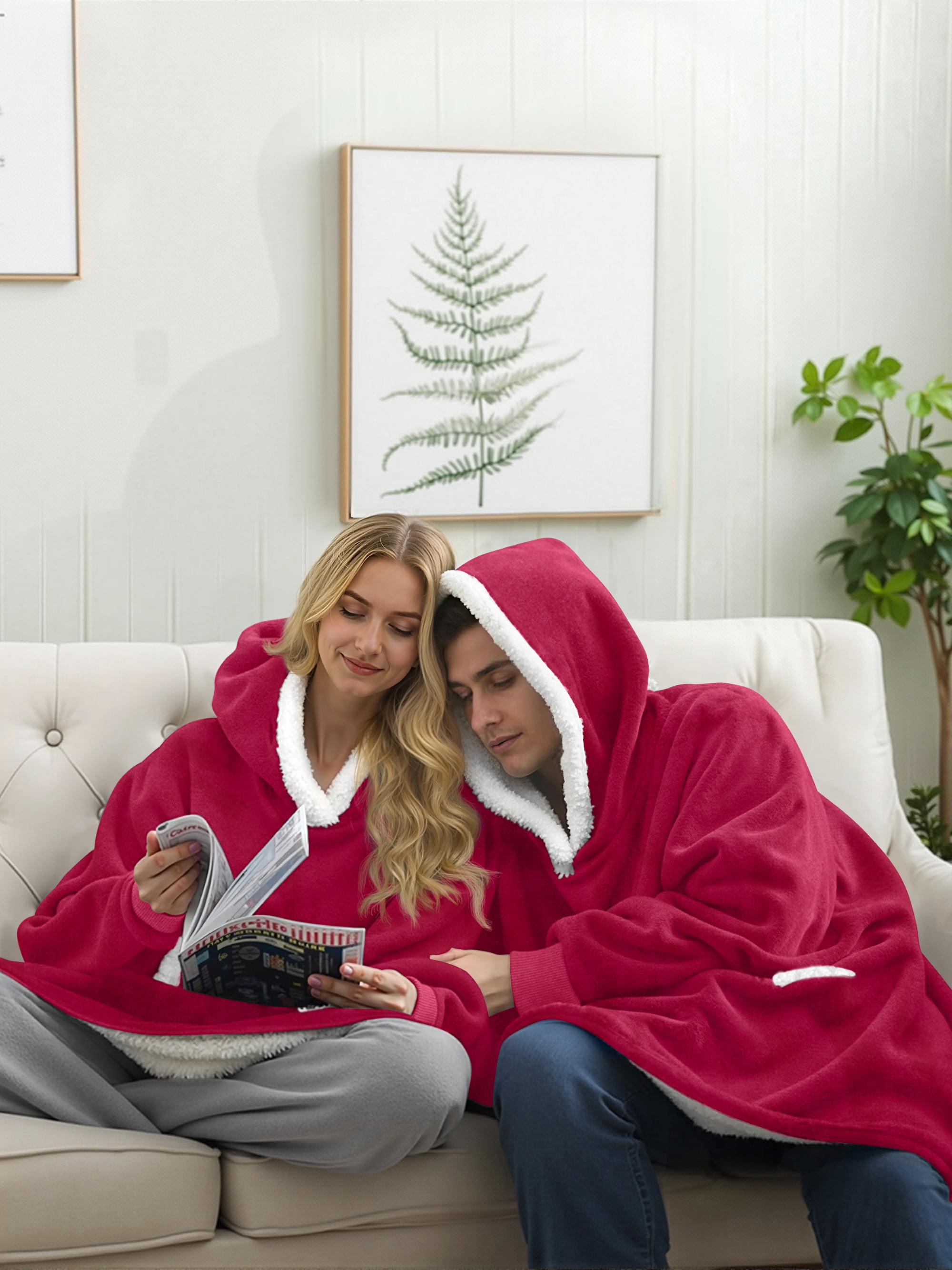 Fantaslook Wearable Blanket Hoodie for Women and Men, Oversized Sherpa Fleece Blanket Sweatshirt with Sleeves & Pocket