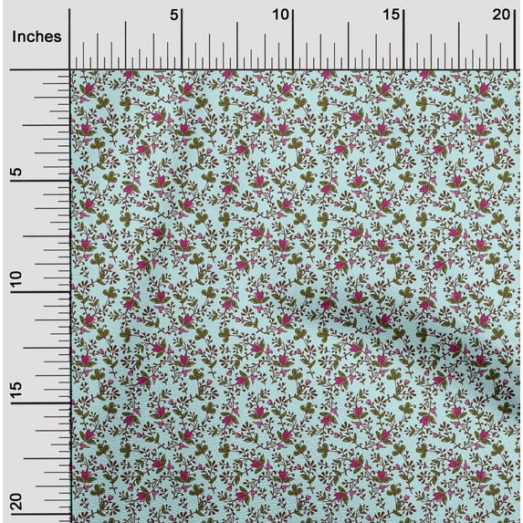 oneOone Organic Cotton Poplin Twill Fabric Leaves & Floral Block Print Fabric BTY 42 Inch Wide