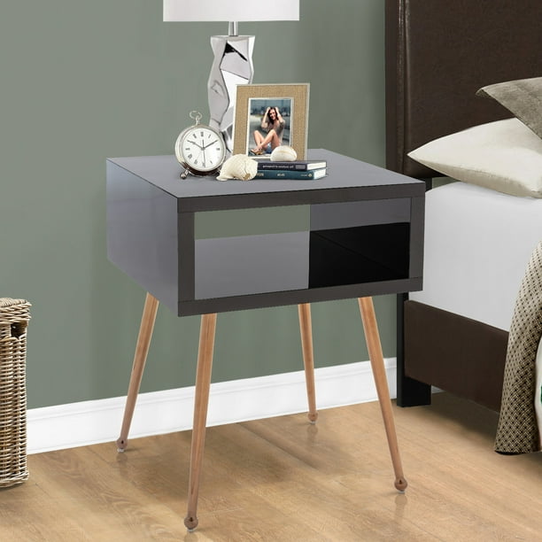 Simple Mirrored Nightstand For Bedroom, Wood And Mirrored Side Table