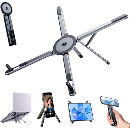 3-in-1 Laptop/Tablet/Phone Holder, Foldable Magnetic Stand Compatible with Magsafe for 10–16" Laptop, 4–13" Tablet and Phones, Portable Magnetic Phone Holder Tripod for Home, Travel