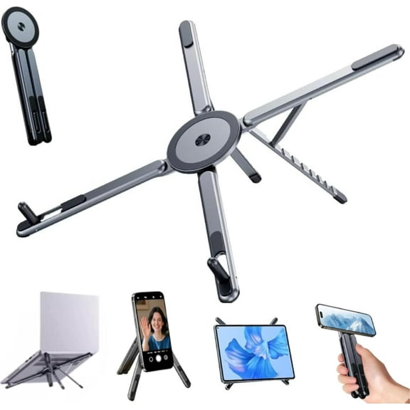 3-in-1 Laptop/Tablet/Phone Holder, Foldable Magnetic Stand Compatible with Magsafe for 10–16" Laptop, 4–13" Tablet and Phones, Portable Magnetic Phone Holder Tripod for Home, Travel