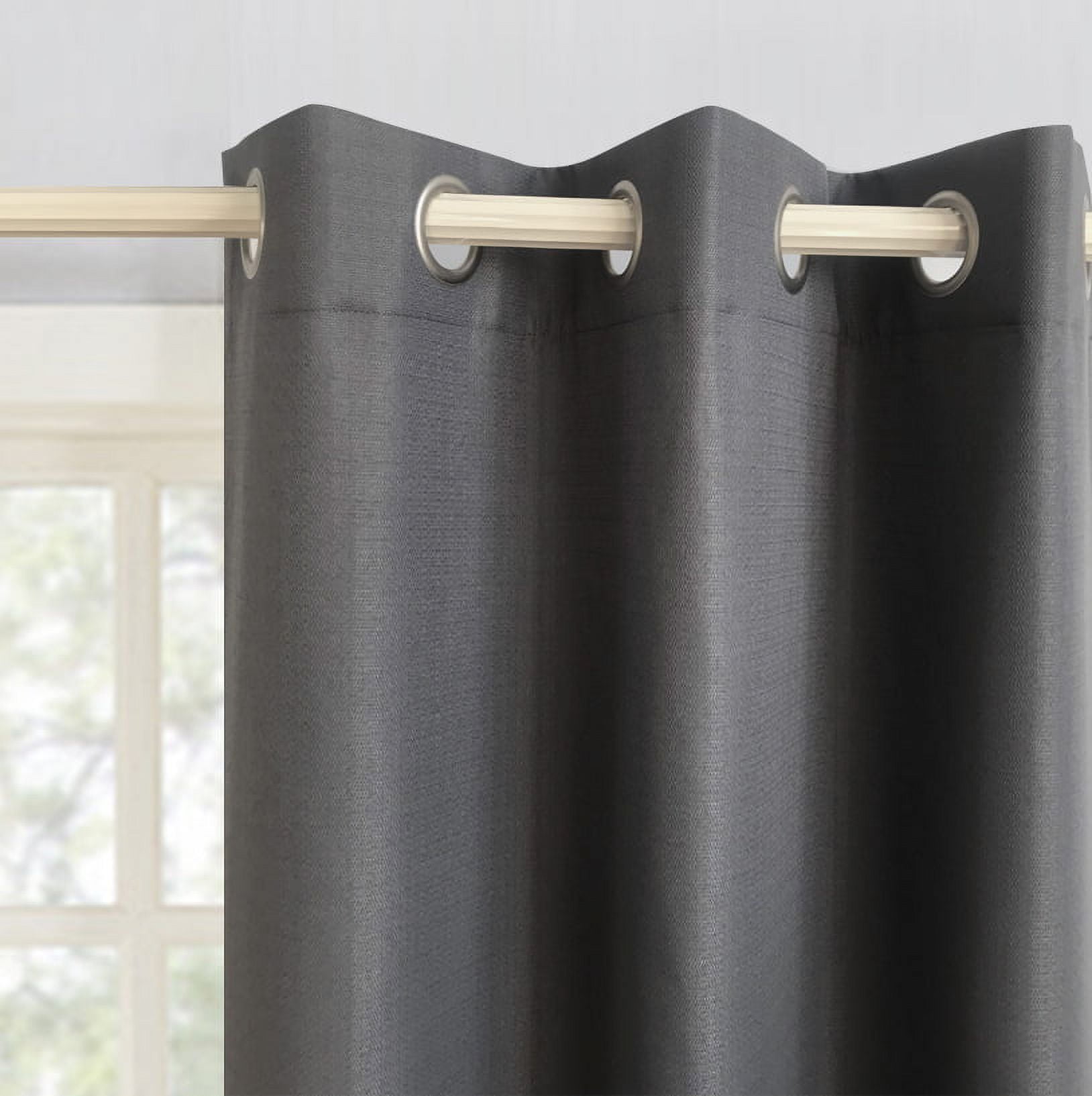 Mainstays Olan Dark Gray Blackout Curtain Panel Pair, 2-Pack, Grommet Top, Textured Solid, 37" x 84", Room Darkening Drapes for Bedroom