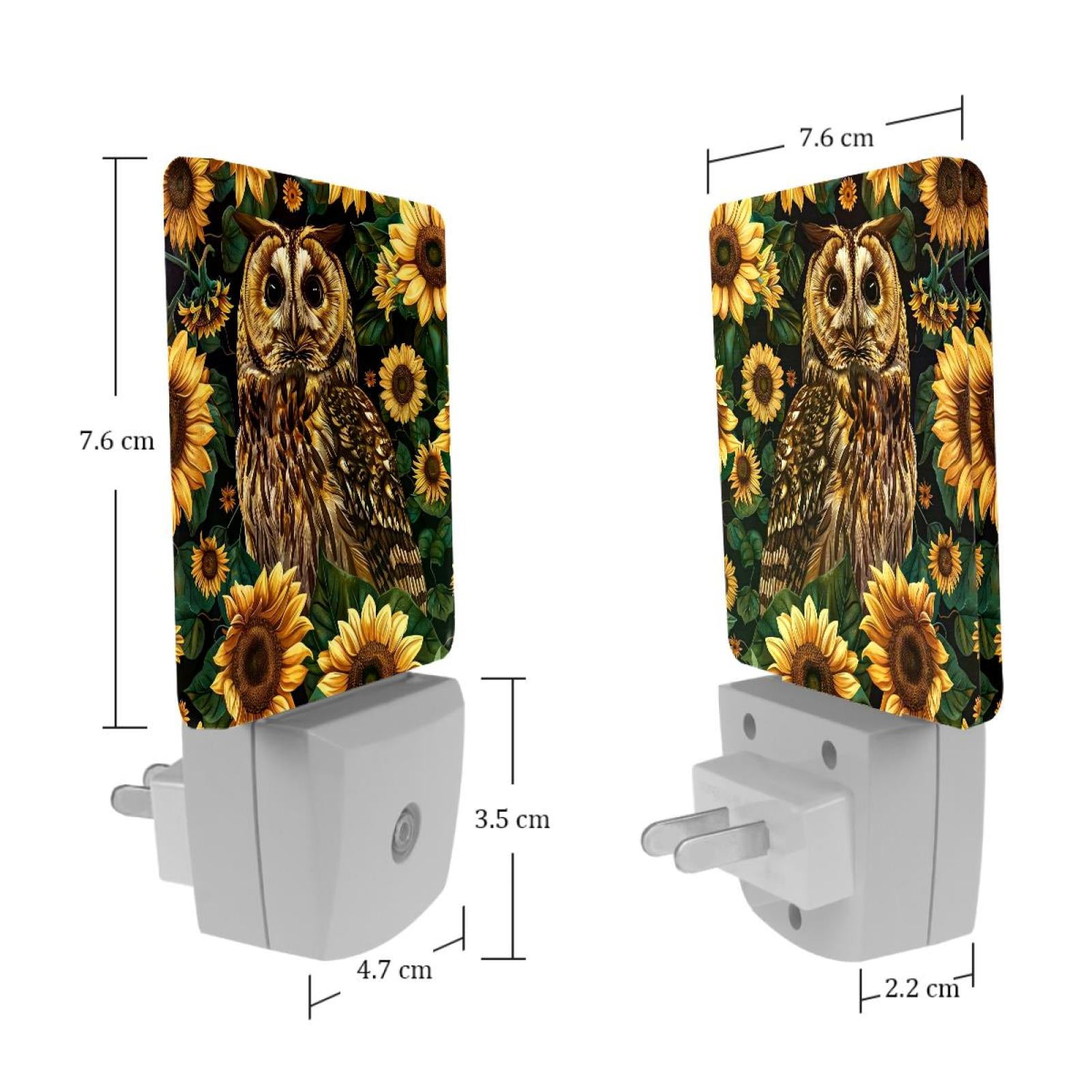 PhooArto Sunflowers Owls Plug in LED Night Light Auto Sensor Dusk to Dawn Decorative Night for Bedroom, Bathroom, Kitchen, Hallway, Stairs, Baby's Room, Energy Saving