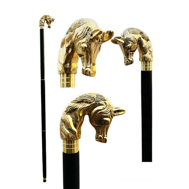 Royal Handicraft Nautical Solid Brass Horse Head Handle Cane Walking