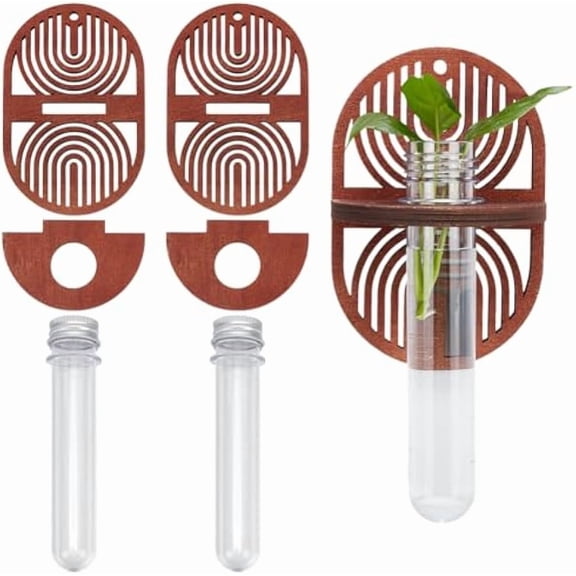 2 Set Wall Hanging Planter Terrarium Wooden Hollow Striped Pattern Hanging Plant Propagation Stations Plant Holder Decorative Test Tube for Home Office Decor Garden Plant Supports for DIY