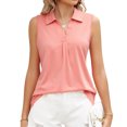 thumbnail image 1 of Blusa sin mangas con cuello vuelto para mujer, cuello en V, color liso, blusa sin mangas plisada media Rosa M, 1 of 6