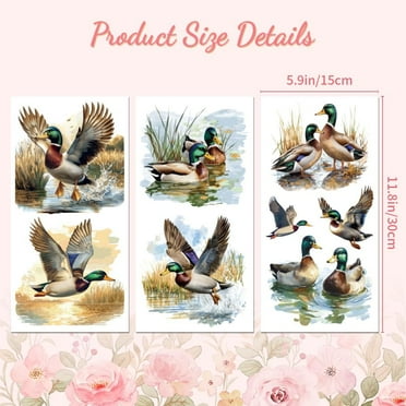 Rub on Transfer Decal Sticker for Furniture Craft Decor 6"x12" Mallard Duck and Pond 3Pcs Waterproof UV DTF Transfer for Drawer Dresser Glass Porcelain Wood Plastic Window