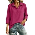 thumbnail image 4 of Warop Women's 3/4 Sleeve Sweatshirt Fall Winter Casual Lapel Collar Button Pullover Top for Daily Office, 4 of 9