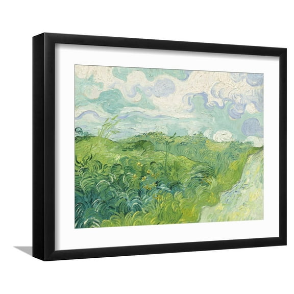 Art.com Green Wheat Fields, Auvers, 1890 Giclee Print by Vincent van Gogh, Black Frame Wall Art, 21" x 17"