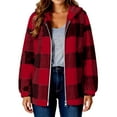 thumbnail image 5 of Dweltoz Womens Fleece Jacket Sweater Plus Size Plaid Zip Up Shacket Jacket Loose Fit Fuzzy Open Front Shacket Outerwear with Pockets,Red M, 5 of 5