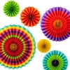 Set of 6 Fiesta Party Paper Bright Multicolor Fan Decorations