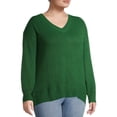 thumbnail image 7 of Heart N' Crush Women's Plus Size V Neck Dropped Shoulder Sweater with Metallic Trim, 7 of 7