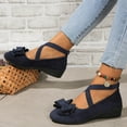 thumbnail image 5 of Viluyesy Womens Wedge Flats, Round Toe X-Strap Bow Suede Casual Shallow Comfort Ballet Shoes Blue, 5 of 8