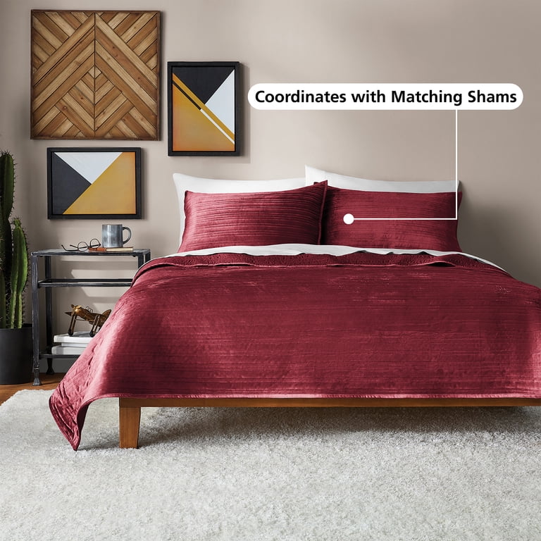 Mainstays Soft Velvet Quilt, Full/Queen, Luscious Merlot Red, Soft
