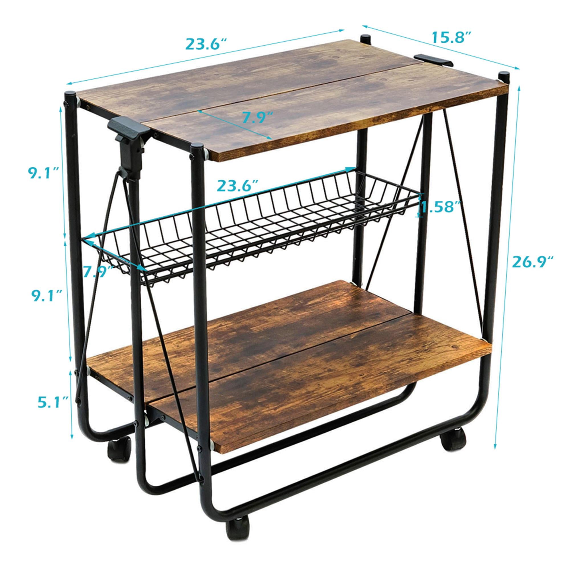 Finihen Serving Bar Cart, 3 Tier Home Rolling Rack with Wheels Mobile Kitchen Serving Cart,Industrial Vintage Style Wood Metal Serving Trolley, Brown Finihen Serving Bar Cart, 3 Tier Home Rolling Rack with Wheels Mobile Kitchen Serving Cart,Industrial Vintage Style Wood Metal Serving Trolley, Brown