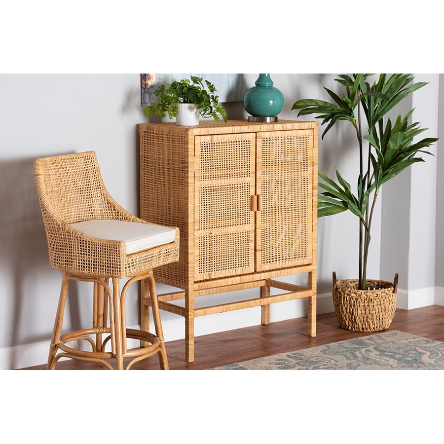 Baxton Studio Vivan Modern Bohemian Natural Brown Rattan and Mahogany ...