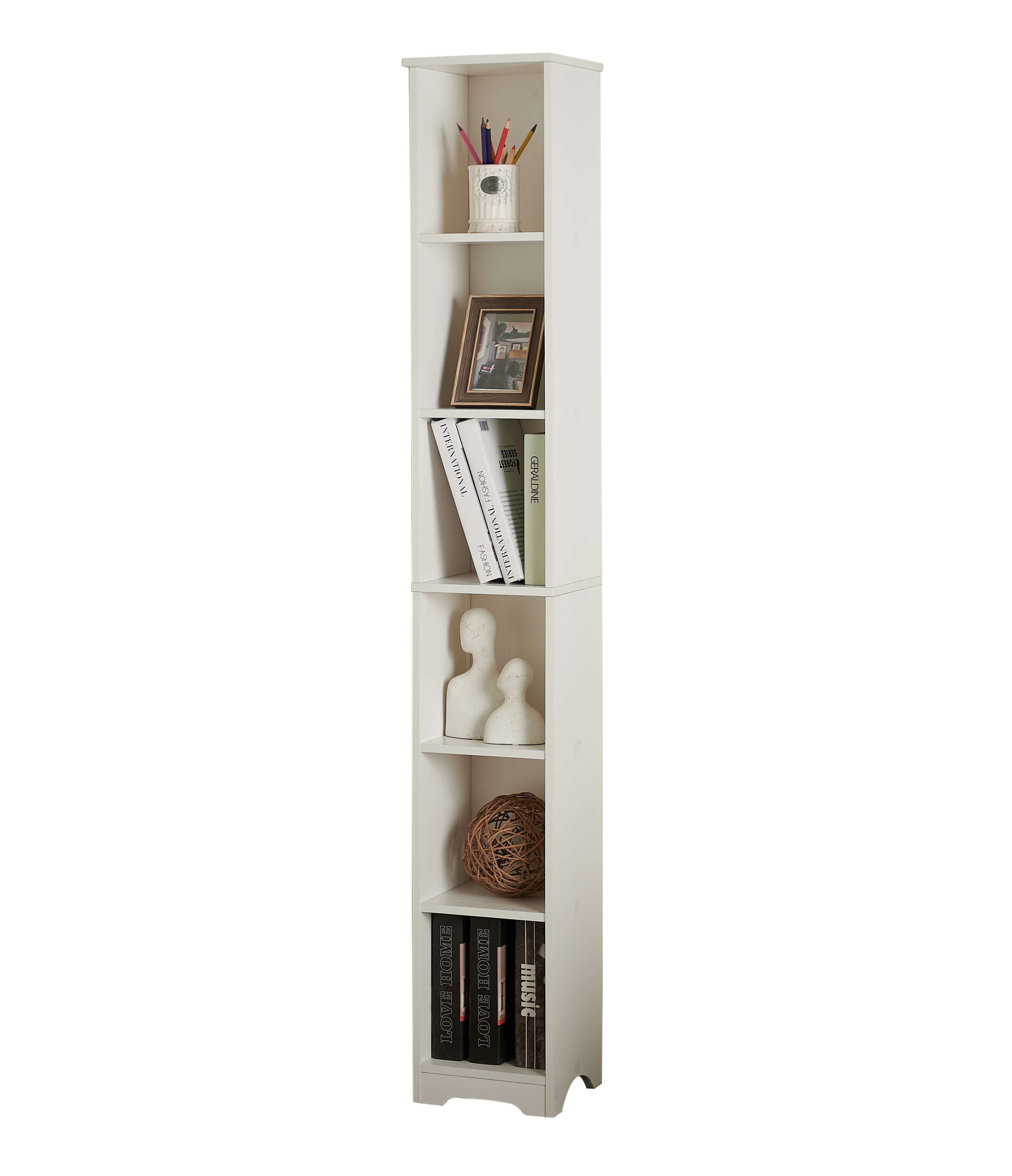 Kings Brand Furniture Mora 6-Tier Tall Narrow Slim Bookcase, White