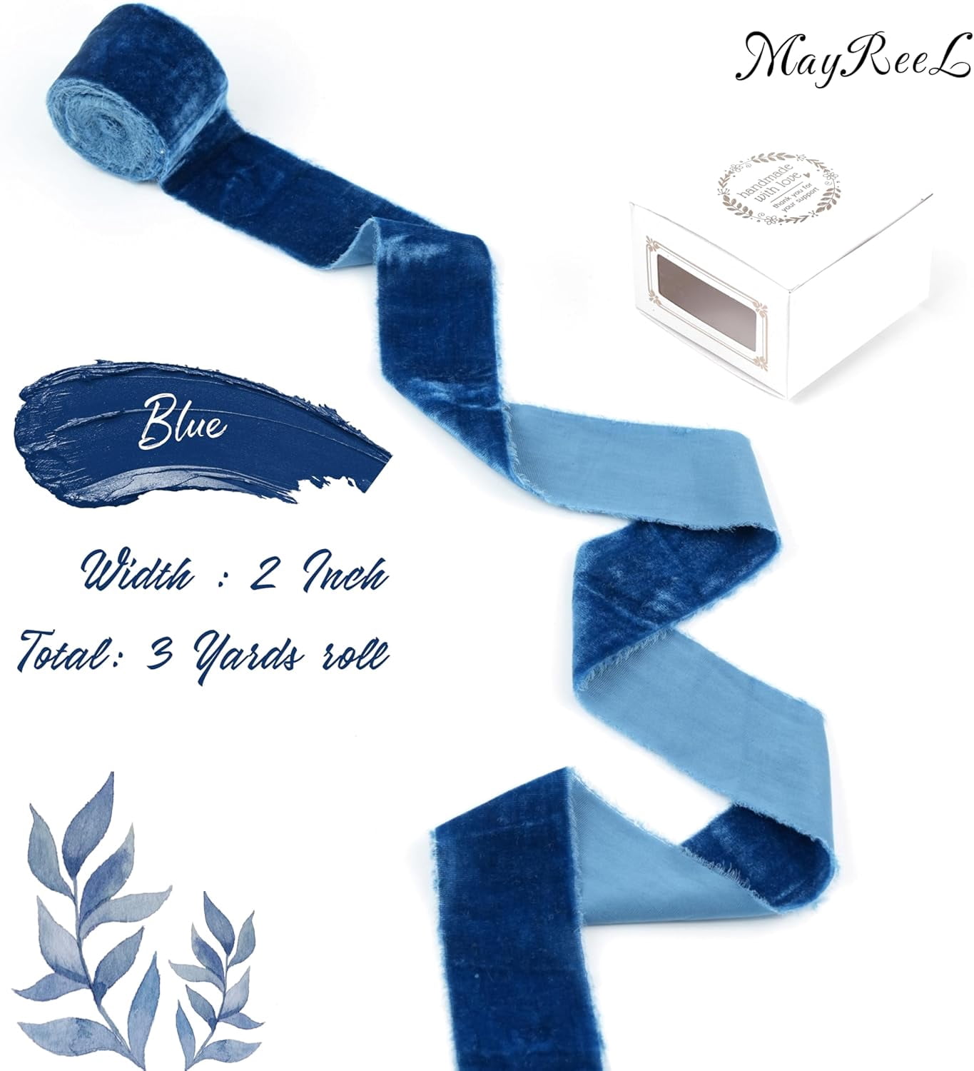 2 Inch Blue Velvet Ribbon Hand Torn Navy Blue Silk Frayed Edge for Bridal Bouquets Invitations Wedding Vow Books Gift Baskets Hair Bows 3 Yards