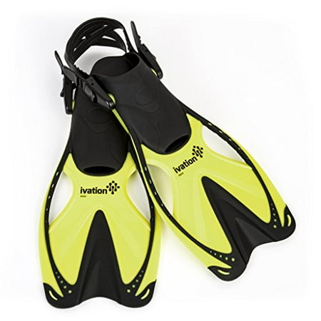 Swim Fins for Kids - Adjustable Speed Fins for Diving, Scuba Diving, Snorkeling, Swimming & Watersports - Ivation Aqua - Yellow Small/Medium 9-13
