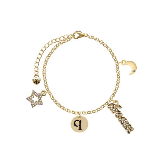 Delight Jewelry Goldtone Disc 1/2'' Initial - q - Goldtone Dream Big Charm Bracelet, 7.5 2" Extender