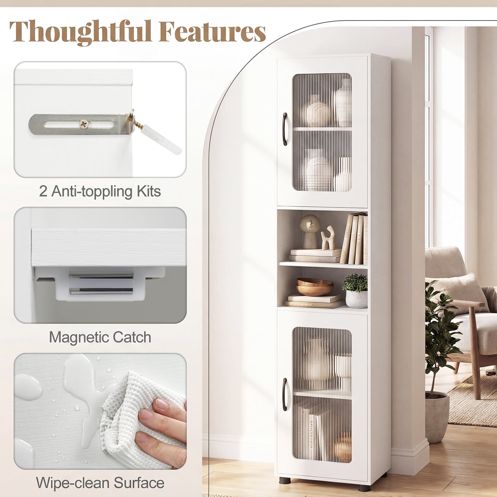 Giantex Tall Bathroom Storage Cabinet, Freestanding Storage Organizer w/Adjustable Shelf for Small Spaces, White