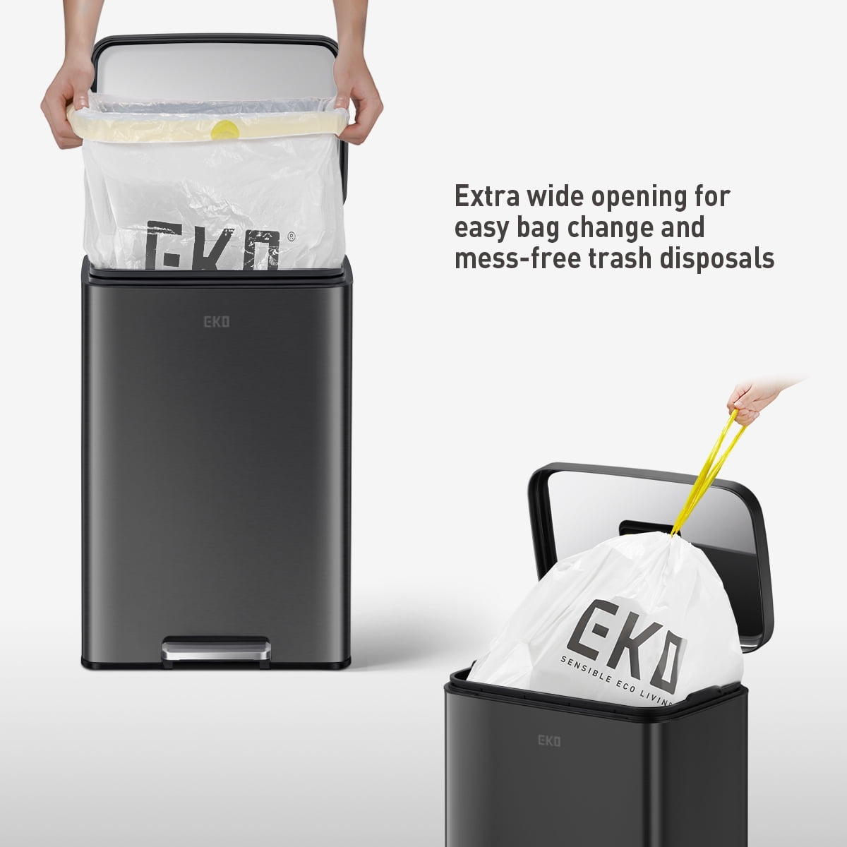 EKO Madison Matte Black 13.2 Gallon Step Trash Can, Fingerprint Resistant Kitchen Trash Can