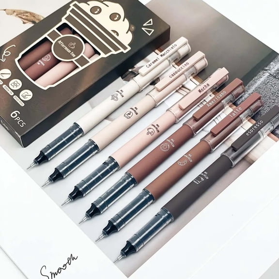 Noothes Coffee Pens Unique Pens Aesthetic Office Supplies Cute Pens for Women Quick Drying Gel Ink Set 5ml 6PCS