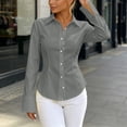 thumbnail image 5 of Women's Button Down Dress Shirts Long Sleeve Collared Tailored Fit Stretch Blouse Curved Hem for Work Office Business Casual, Gray, M, 5 of 8