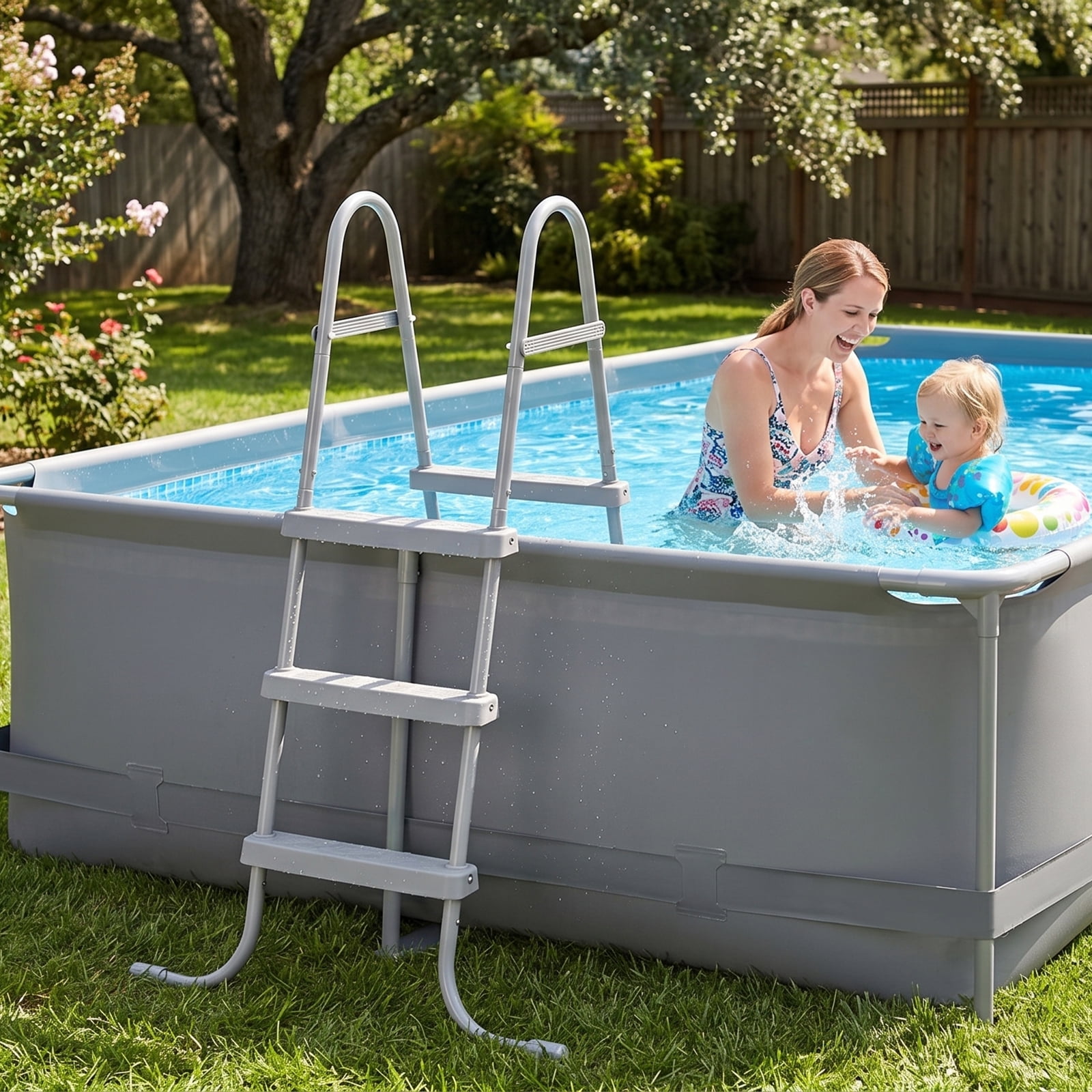 Ktaxon 3-Step 43" Steel Above Ground Pool Ladder, Heavy Duty Non-Slip, Gray