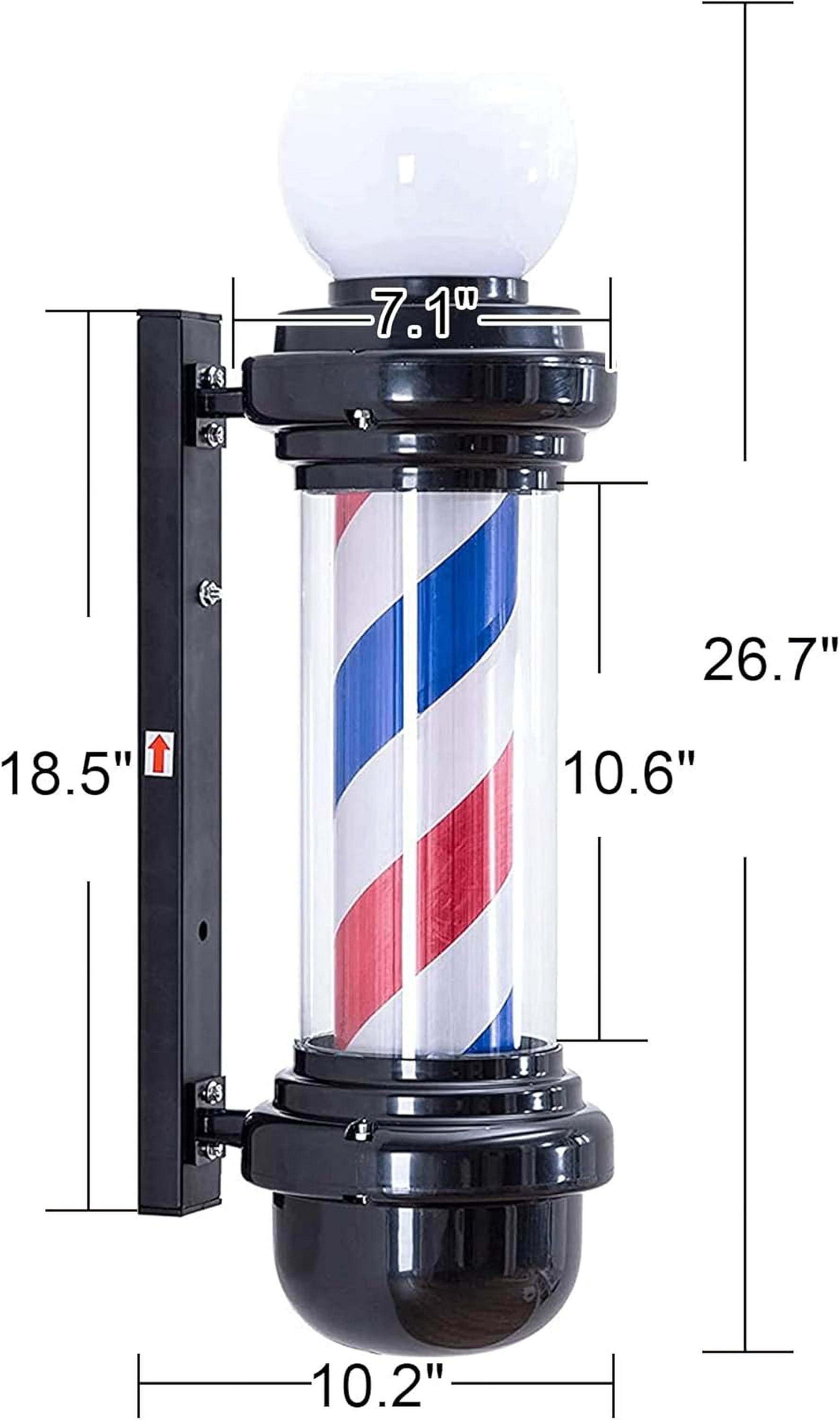 BarberPub 27'' Wall Mounted Barber Pole with LED Light for Hairdressing, Salon Spa Stripes Rotating lamp