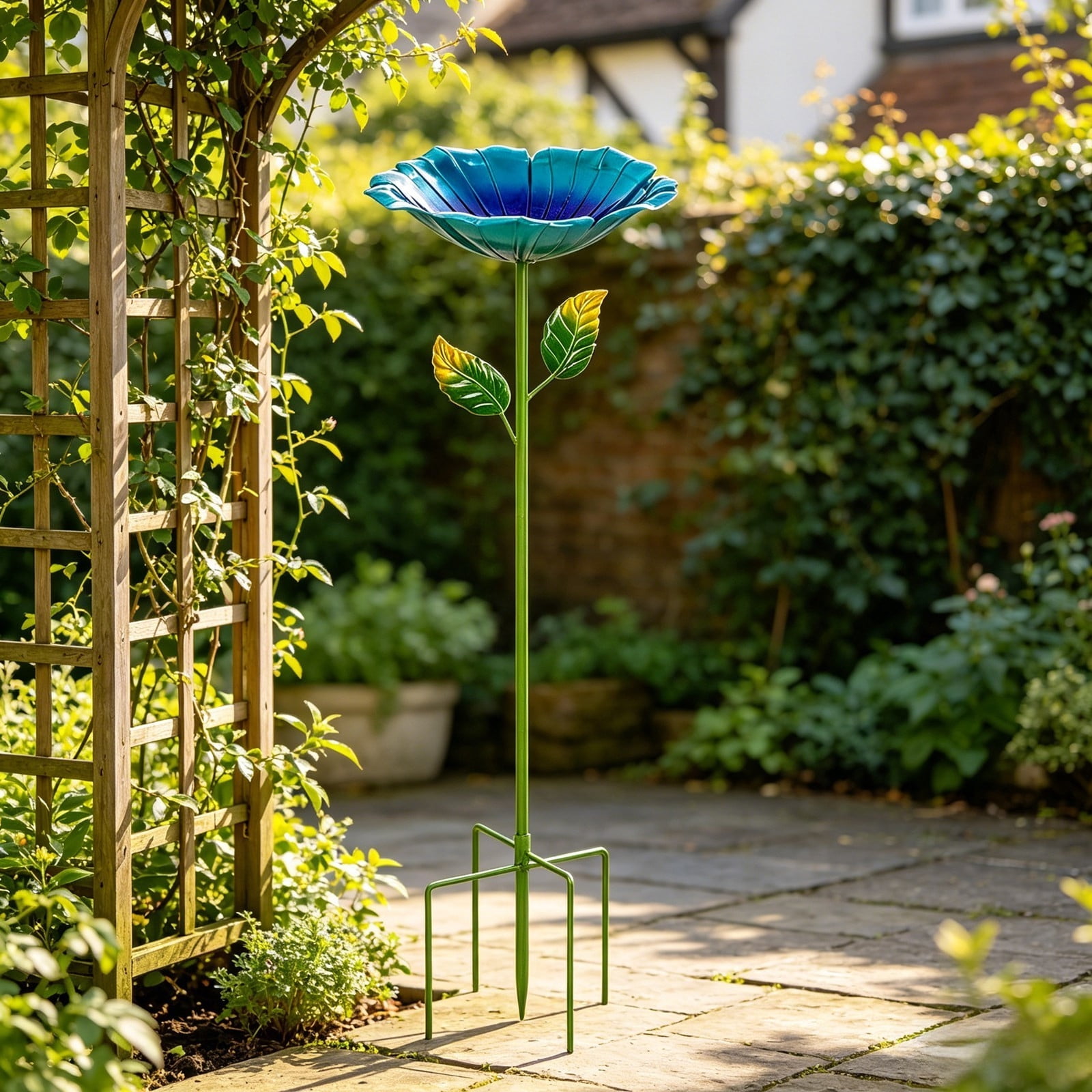 Bird Bath for Outdoors – Small Garden Birdbath with 5 Stakes, 10.63 Inch Metal Bowl, Easy to Clean, Ideal for Patio, Courtyard & Garden