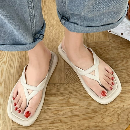 

NECHOLOGY Slippers Women Size 7 Women Flat Bottomed Flip Flops Fashion Home Indoor Korean Flip Open Toe Scuff Slippers for Women White 8