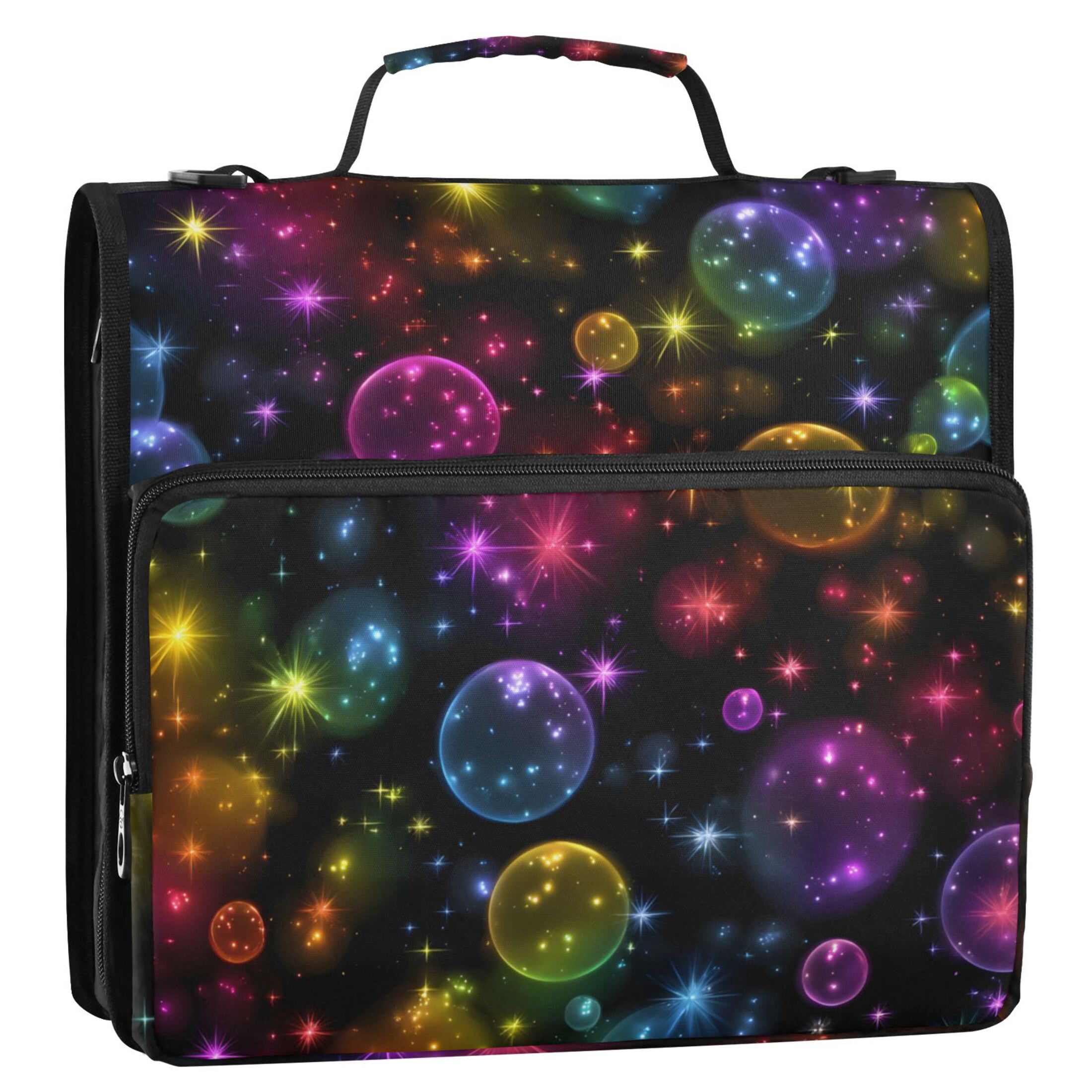 Rainbow Colored Bubbles Binder Bag with Shoulder Strap 3 Ring Zipper Binder File Folder Document Storage