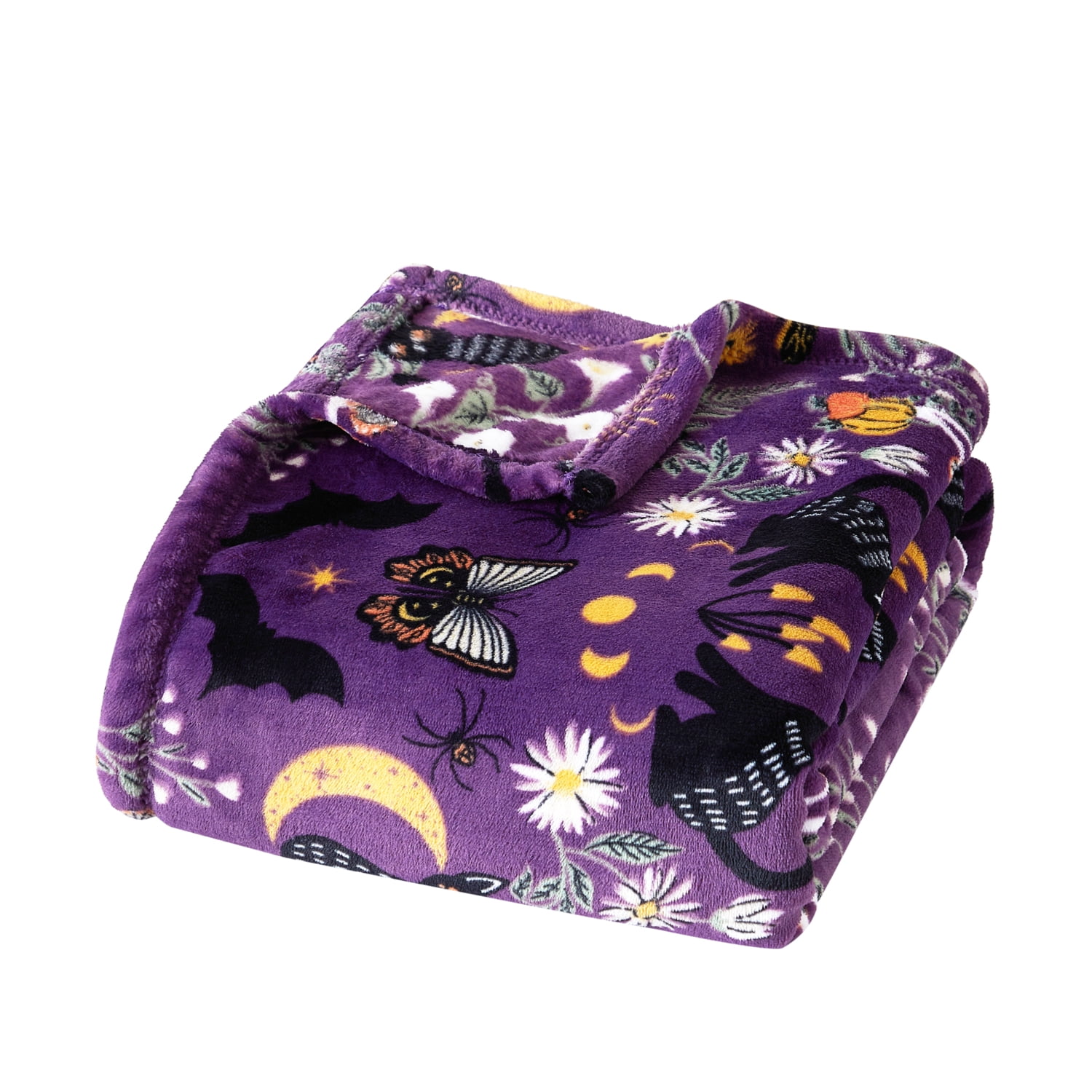 Way To Celebrate Halloween Cats Plush Oversized Couch Throw Blanket, Midnight Magic, Purple, 50 x 72 in