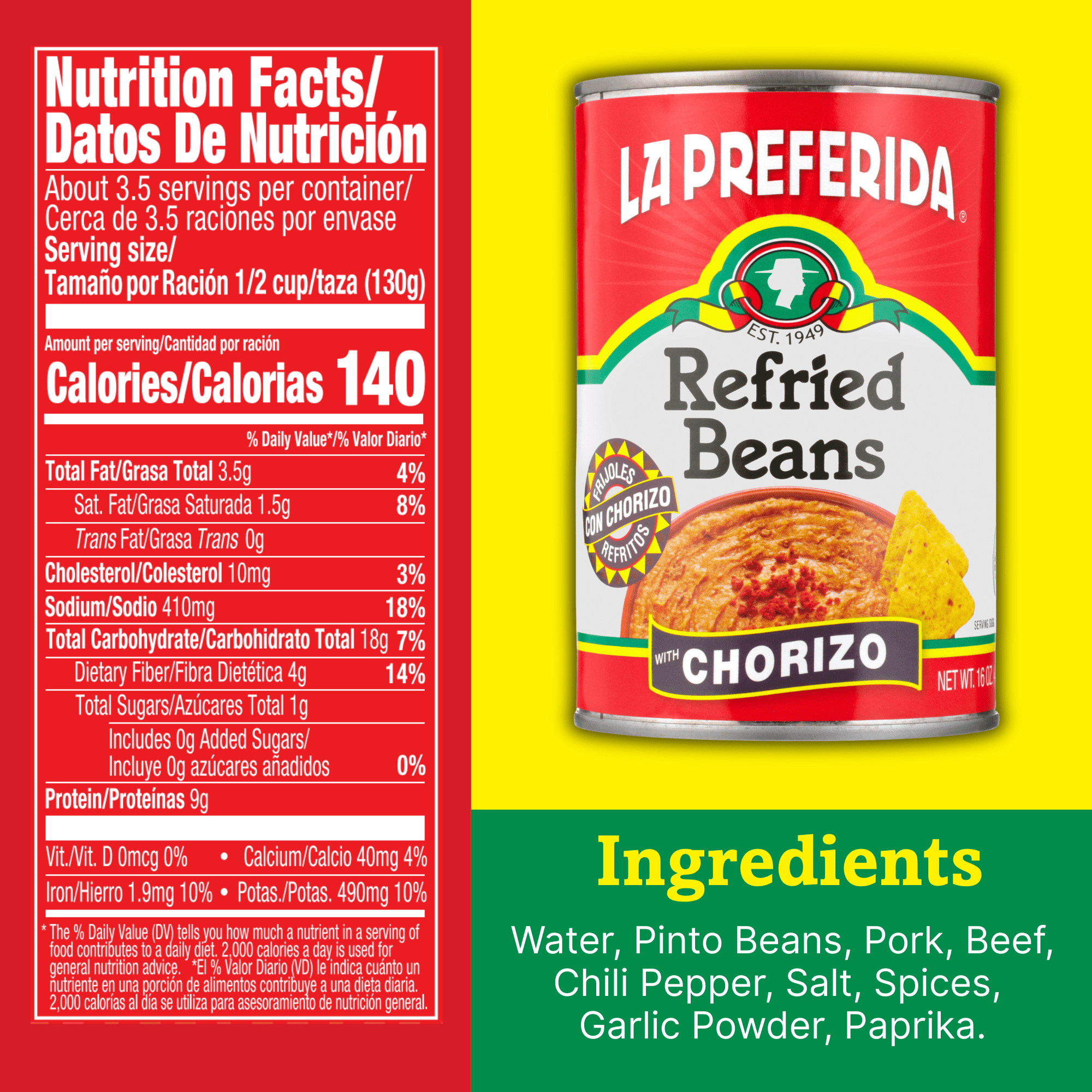 (6 pack) La Preferida Refried Beans with Chorizo (Smoky, Savory Flavor)