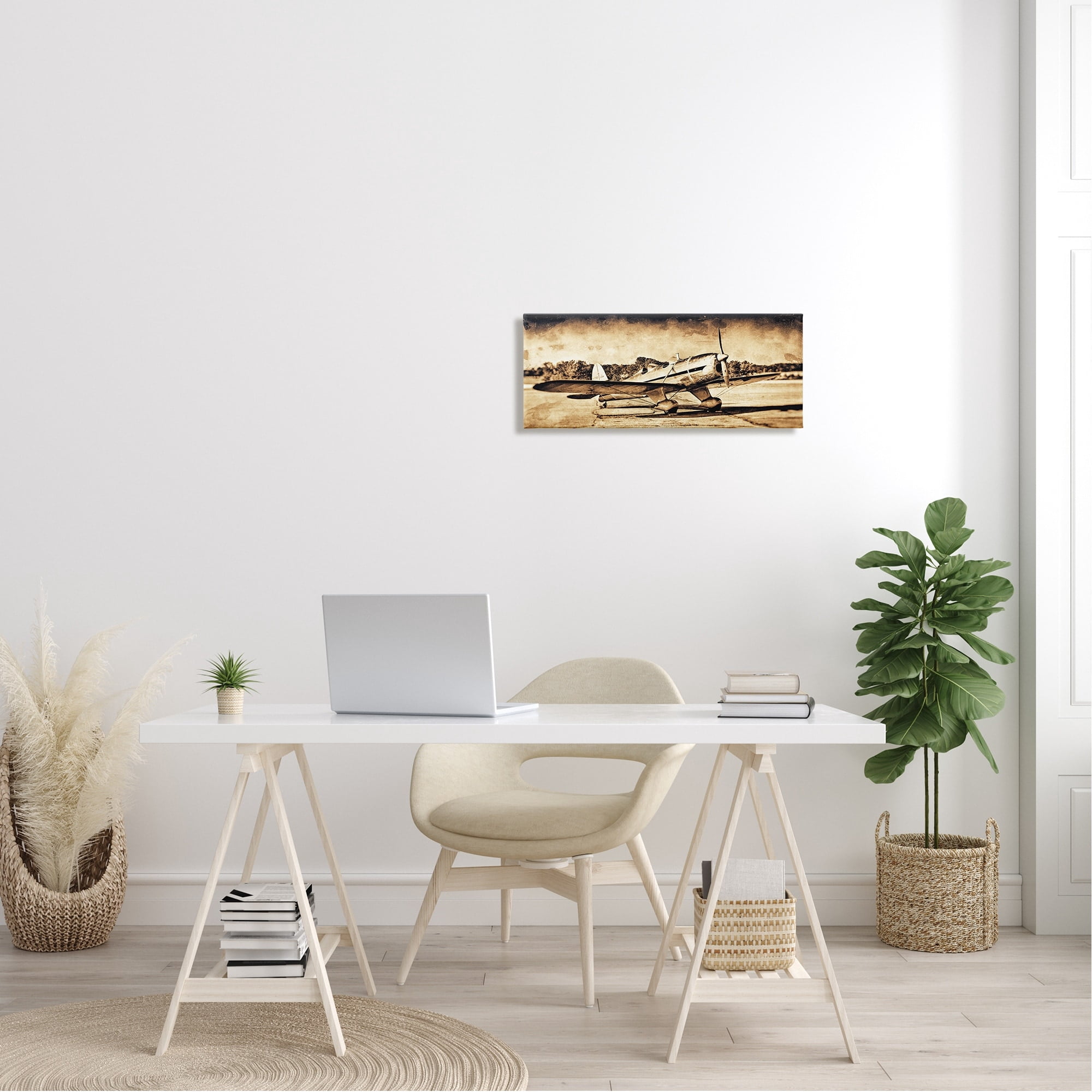 Stupell Industries Vintage Propeller Airplane Aircraft Sepia Photography Canvas Wall Art, 24 x 10, Design by John Slemp