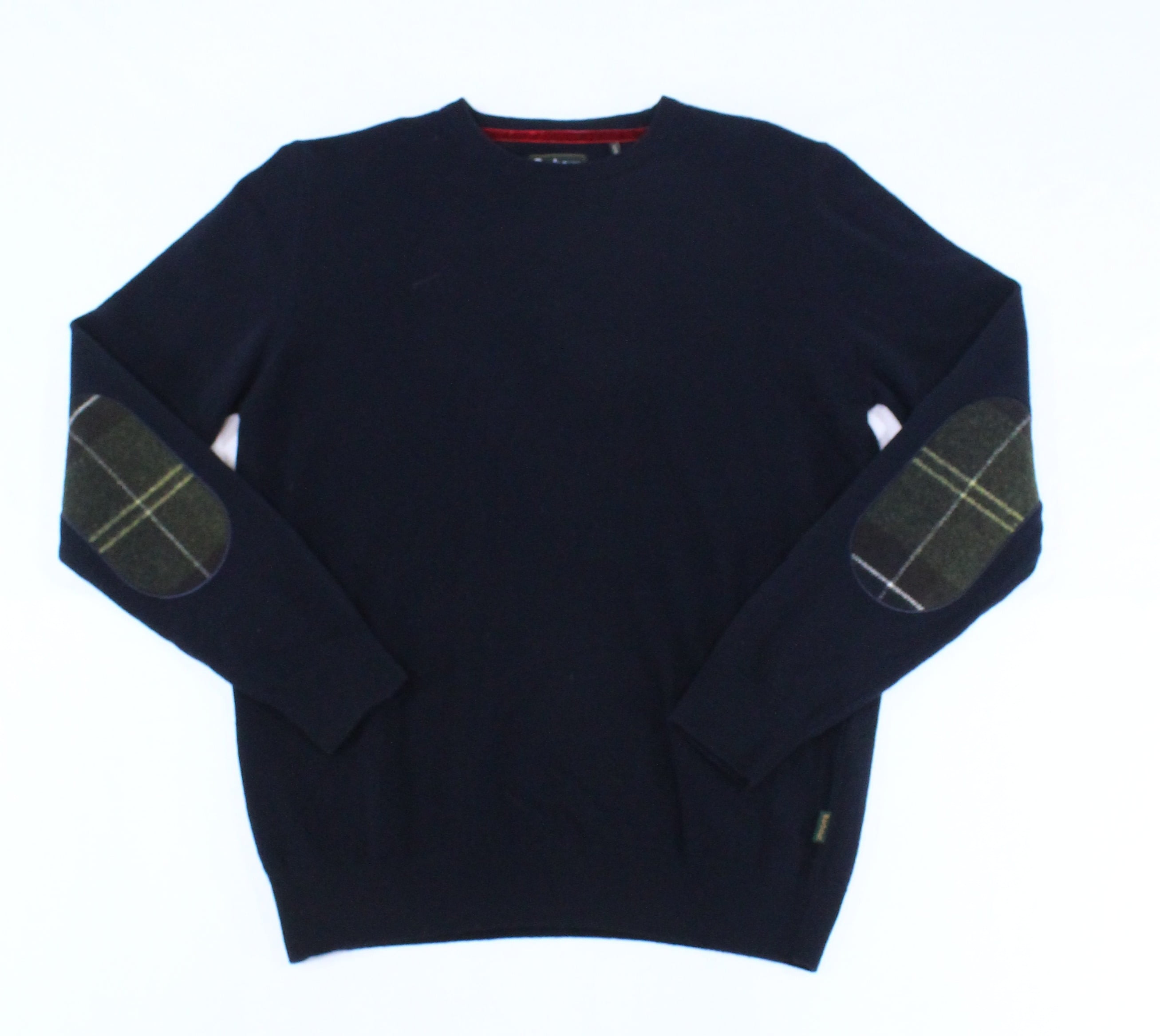 Barbour Mens Sweater Navy Medium Crewneck ElbowPatch M