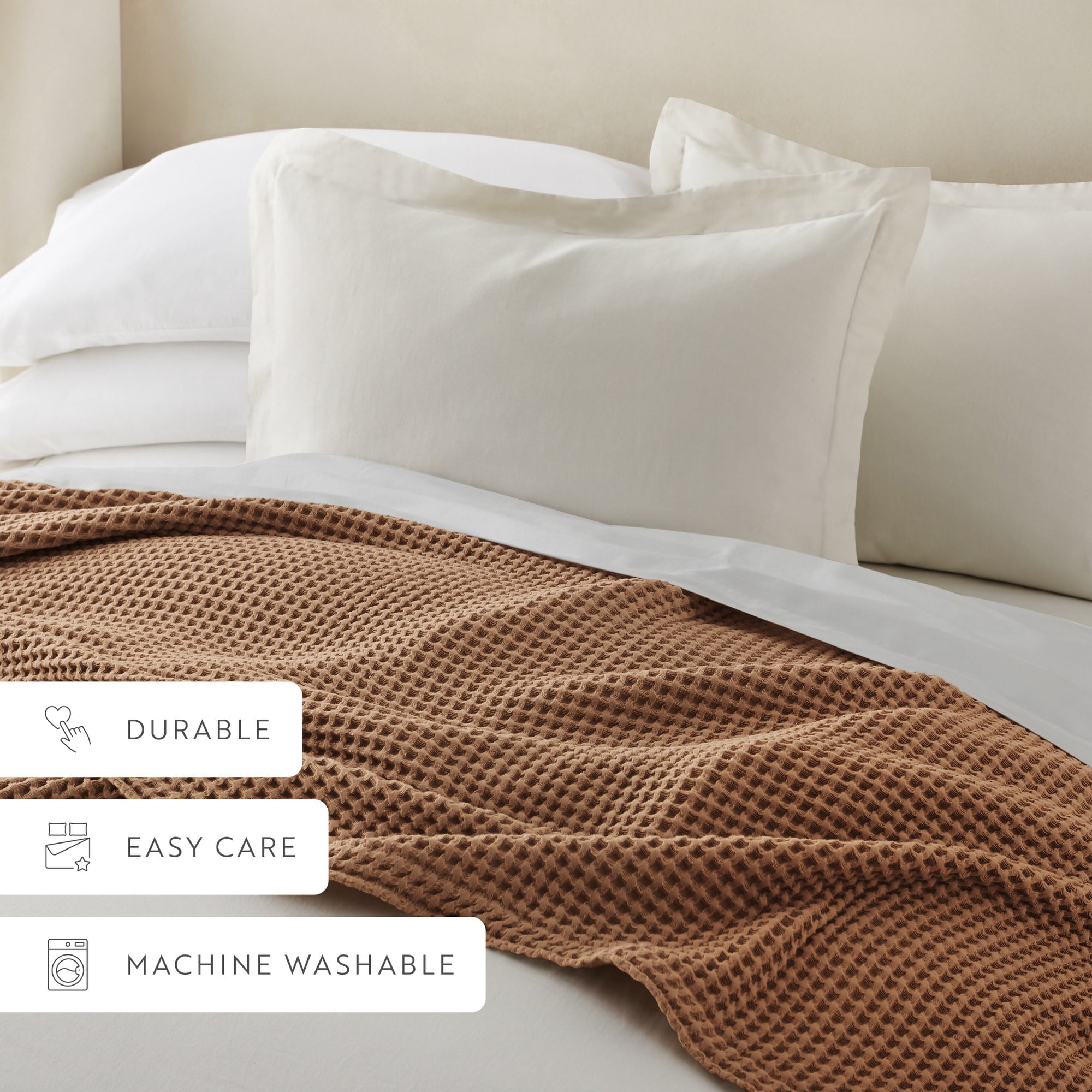 Noble Linens 100% Cotton Waffle Texture Bed Blanket, Mocha, Full/Queen