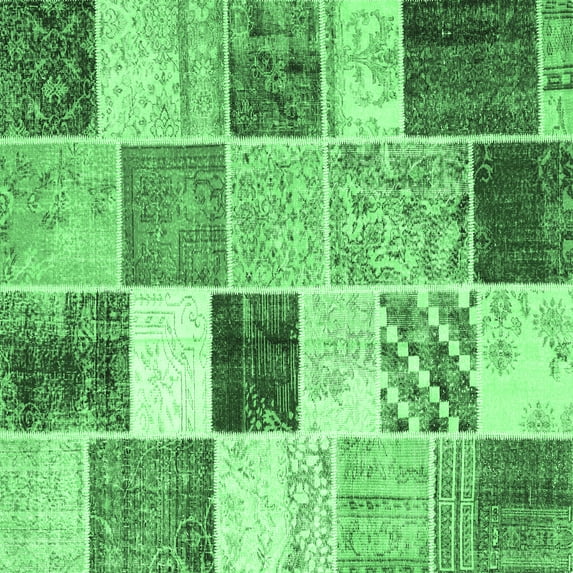 Ahgly Company Indoor Square Patchwork Emerald Green Transitional Area Rugs, 8' Square