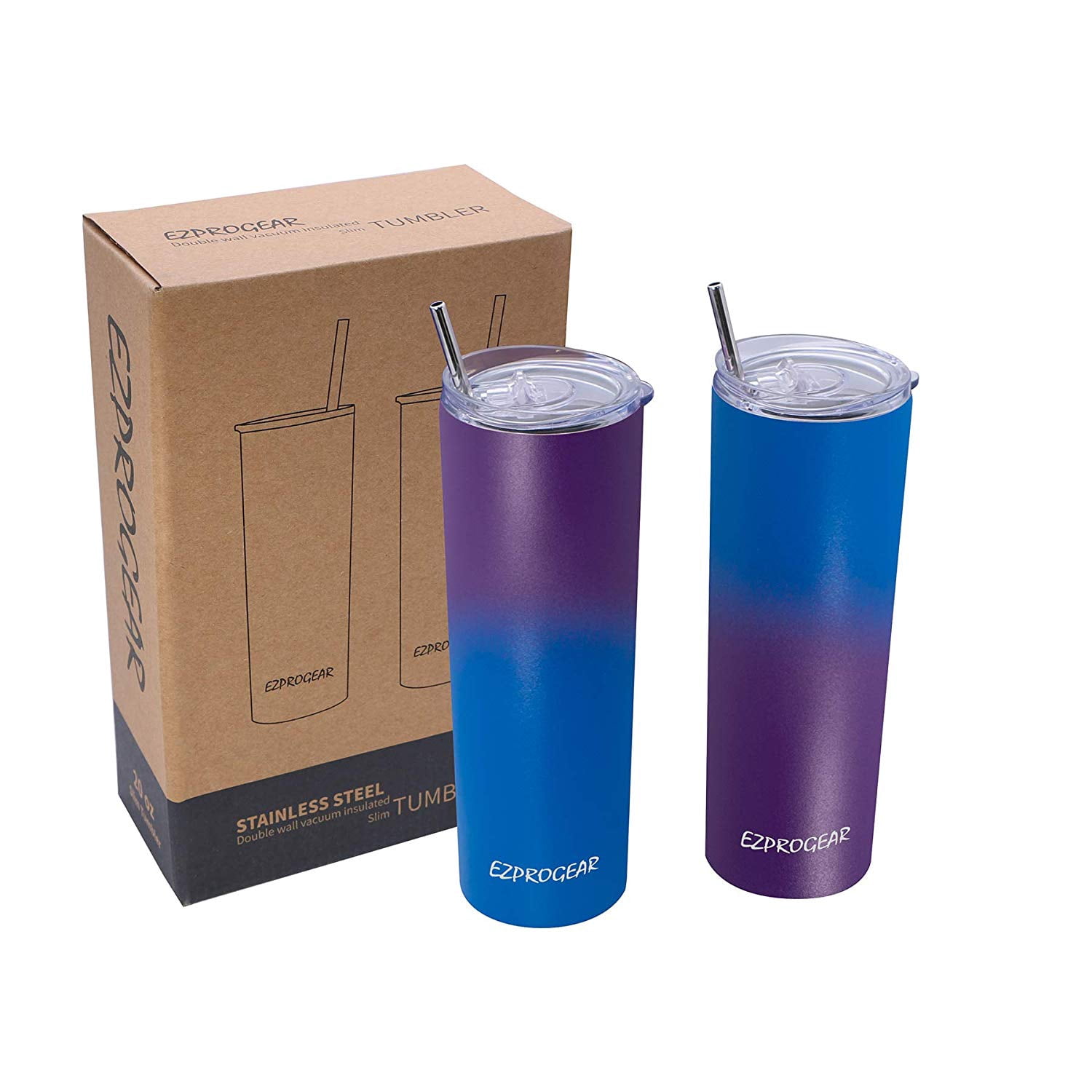 Download Ezprogear 20 oz 2 Pack Slim Stainless Steel Travel Skinny ...
