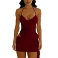 thumbnail image 6 of TaTaai Women V-Neck Sleeveless Halter Solid Color Ruched Bodycon Dress Comfortable Stretchy Stylish for Party Date Summer Wear Gift, 6 of 8