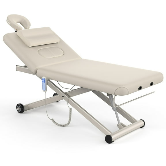 Electric Massage Table with Electric Lift Motor and Manual Backrest, Heavy Duty PU Leather Stationary Physical Therapy Table, Treatment Table Salon for Medical Spa/Facial Bed/Beauty Bed